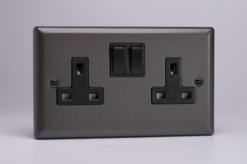 Varilight Classic Graphite 2-Gang 13A Double Pole Switched Socket