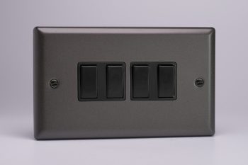 Varilight Classic Graphite 4-Gang 10A 1- or 2-Way Rocker Switch (Twin Plate)