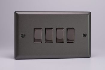 Varilight Classic Graphite 4 Gang 10 Amp 1-or 2-Way Rocker Switch (Twin Plate)