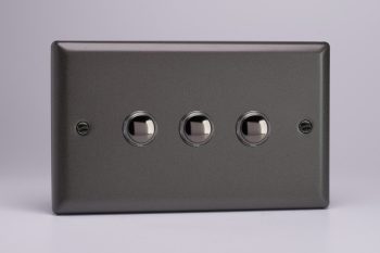 Varilight Classic Graphite 3-Gang 6A 1-Way Push-to-Make Momentary Switch (Twin Plate)