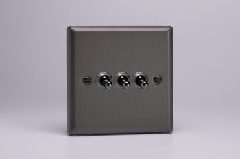 Varilight Classic Graphite 3-Gang 10A 1- or 2-Way Toggle Switch