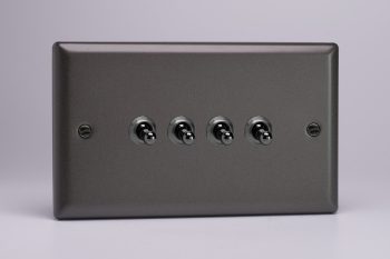 Varilight Classic Graphite 4-Gang 10A 1- or 2-Way Toggle Switch (Twin Plate)