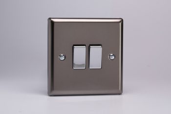 Varilight Classic Pewter 2-Gang 10A 1- or 2-Way Rocker Switch with Metal Rockers