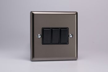 Varilight Classic Pewter 3-Gang 10A 1- or 2-Way Rocker Switch