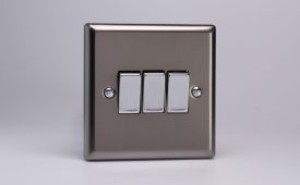 Varilight Classic Pewter 3-Gang 10A 1- or 2-Way Rocker Switch with Metal Rockers