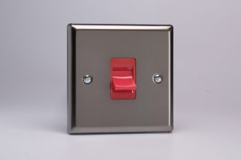 Varilight Classic Pewter 45A Cooker Switch (Single Plate, Red Rocker)