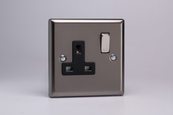 Varilight Classic Pewter 1-Gang 13A Double Pole Switched Socket with Metal Rockers