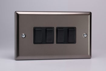 Varilight Classic Pewter 4-Gang 10A 1- or 2-Way Rocker Switch (Twin Plate)
