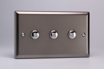 Varilight Classic Pewter 3-Gang 6A 1-Way Push-to-Make Momentary Switch (Twin Plate)