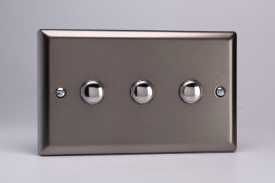 Varilight Classic Pewter 3-Gang 6A 1-Way Push-to-Make Momentary Switch (Twin Plate)
