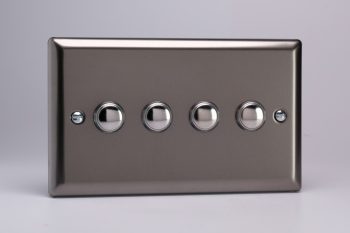 Varilight Classic Pewter 4-Gang 6A 1- or 2-Way Push-On/Off Impulse Switch (Twin Plate)