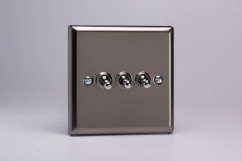Varilight Classic Pewter 3-Gang 10A 1- or 2-Way Toggle Switch