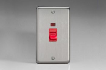 Varilight Value Matt Chrome 45A Cooker Switch + Neon (Vertical Twin Plate, Red Rocker)