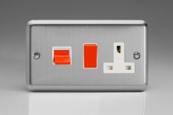 Varilight Classic Matt Chrome 45A Cooker Panel with 13A Double Pole Switched Socket Outlet (Red Rocker)