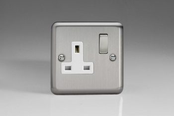 Varilight Classic Matt Chrome 1-Gang 13A Double Pole Switched Socket with Metal Rockers