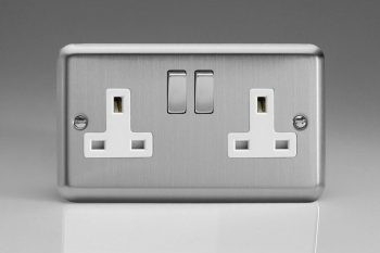 Varilight Classic Matt Chrome 2-Gang 13A Double Pole Switched Socket with Metal Rockers