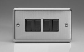 Varilight Classic Matt Chrome 4-Gang 10A 1- or 2-Way Rocker Switch (Twin Plate)
