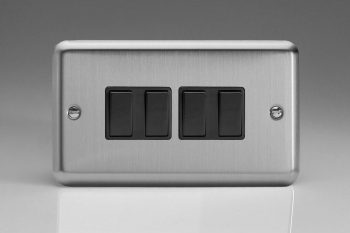 Varilight Classic Matt Chrome 4-Gang 10A 1- or 2-Way Rocker Switch (Twin Plate)