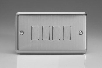 Varilight Classic Matt Chrome 4-Gang 10A 1- or 2-Way Rocker Switch (Twin Plate) with Metal Rockers