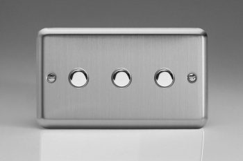 Varilight Classic Matt Chrome 3-Gang 6A 1- or 2-Way Push-On/Off Impulse Switch (Twin Plate)