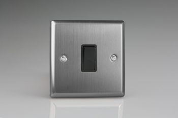 Varilight Classic Brushed Steel 1 Gang 10 Amp Retractive Switch with Black Insert