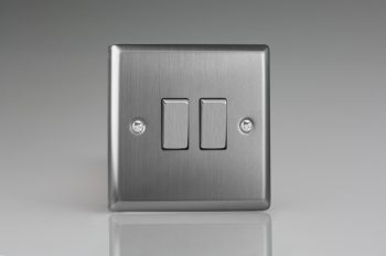 Varilight Classic Brushed Steel 2-Gang 10A 1- or 2-Way Rocker Switch with Metal Rockers