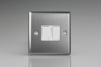 Varilight Classic Brushed Steel 2-Gang 10A 1- or 2-Way Rocker Switch