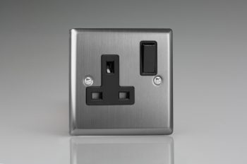 Varilight Classic Brushed Steel 1 Gang 13A Double Pole Switched Socket