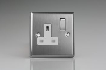 Varilight Classic Brushed Steel 1 Gang 13 Amp Switched Plug Socket