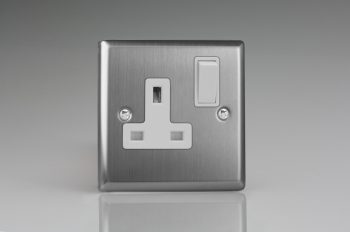Varilight Classic Brushed Steel 1-Gang 13A Double Pole Switched Socket