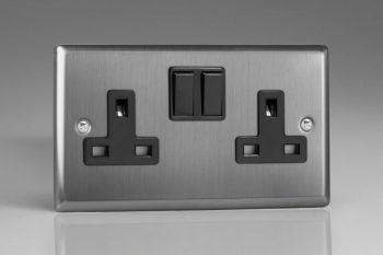 Varilight Classic Brushed Steel 2 Gang 13A Double Pole Switched Socket