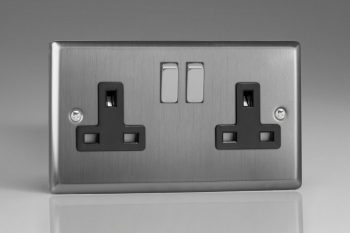 Varilight Classic Brushed Steel 2 Gang 13 Amp Switched Plug Socket