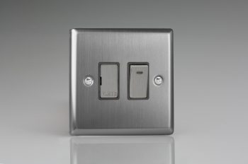 Varilight Classic Brushed Steel 13A Switched Fused Spur + Neon with Metal Inserts