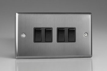 Varilight Classic Brushed Steel 4-Gang 10A 1- or 2-Way Rocker Switch (Twin Plate)
