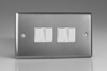Varilight Classic Brushed Steel 4-Gang 10A 1- or 2-Way Rocker Switch (Twin Plate)