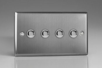 Varilight Classic Brushed Steel 4-Gang 6A 1-Way Push-to-Make Momentary Switch (Twin Plate)