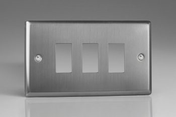 Varilight Classic Brushed Steel 3-Gang PowerGrid Plate including Yoke (Twin Plate)