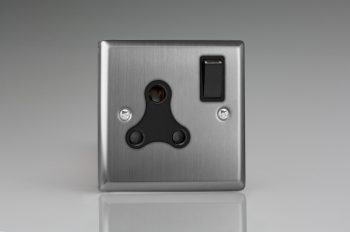 Varilight Classic Brushed Steel 1-Gang 15A Round Pin Socket