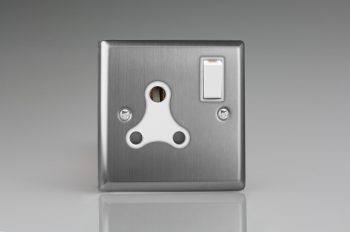 Varilight Classic Brushed Steel 1-Gang 15A Round Pin Socket