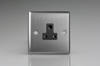 Varilight Classic Brushed Steel 1-Gang 5A Round Pin Socket