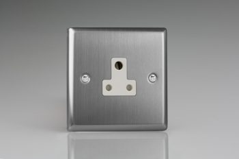 Varilight Classic Brushed Steel 1-Gang 5A Round Pin Socket