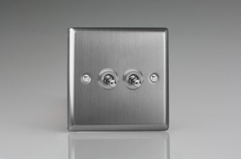 Varilight Classic Brushed Steel 2-Gang 10A 1- or 2-Way Toggle Switch