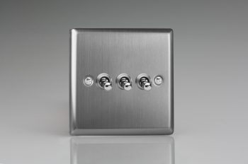 Varilight Classic Brushed Steel 3-Gang 10A 1- or 2-Way Toggle Switch