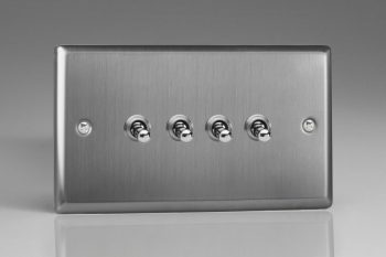 Varilight Classic Brushed Steel 4-Gang 10A 1- or 2-Way Toggle Switch (Twin Plate)