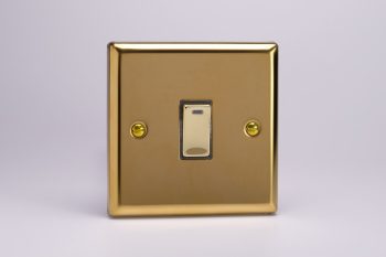Varilight Classic Victorian Brass 1-Gang 20A Double Pole Rocker Switch + Neon Indicator Light with Metal Rockers