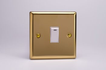 Varilight Classic Victorian Brass 1-Gang 20A Double Pole Rocker Switch + Neon Indicator Light