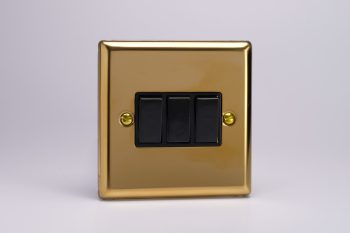 Varilight Classic Victorian Brass 3-Gang 10A 1- or 2-Way Rocker Switch
