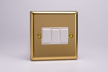 Varilight Classic Victorian Brass 3-Gang 10A 1- or 2-Way Rocker Switch