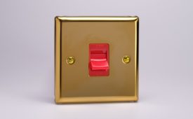 Varilight Classic Victorian Brass 45A Cooker Switch (Single Plate, Red Rocker)