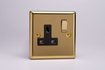 Varilight Classic Victorian Brass 1-Gang 13A Double Pole Switched Socket with Metal Rockers